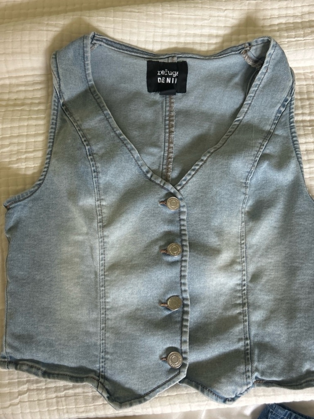 refuge Light Blue Denim Button-Front Vest